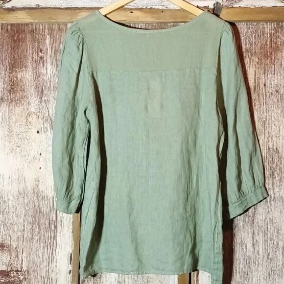 Bellambra Sage Elegant Linen Peasant Style Top Small - Picture 2 of 10